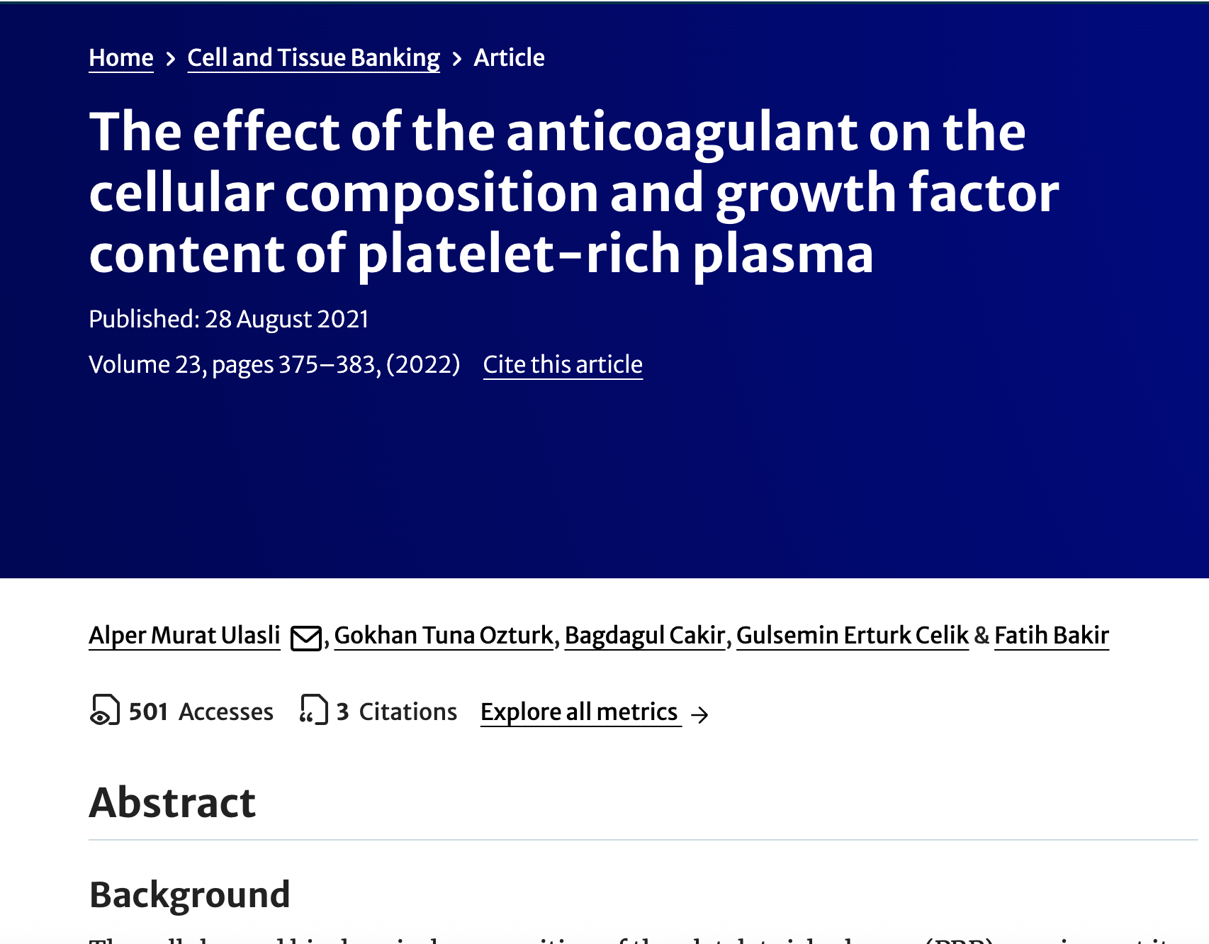 The effect of the anticoagulant on the cellular composition and growth factor content of platelet-rich plasma