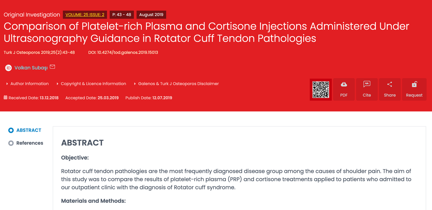 Comparison of Platelet-rich Plasma and Cortisone Injections Administered Under Ultrasonography Guidance in Rotator Cuff Tendon Pathologies
