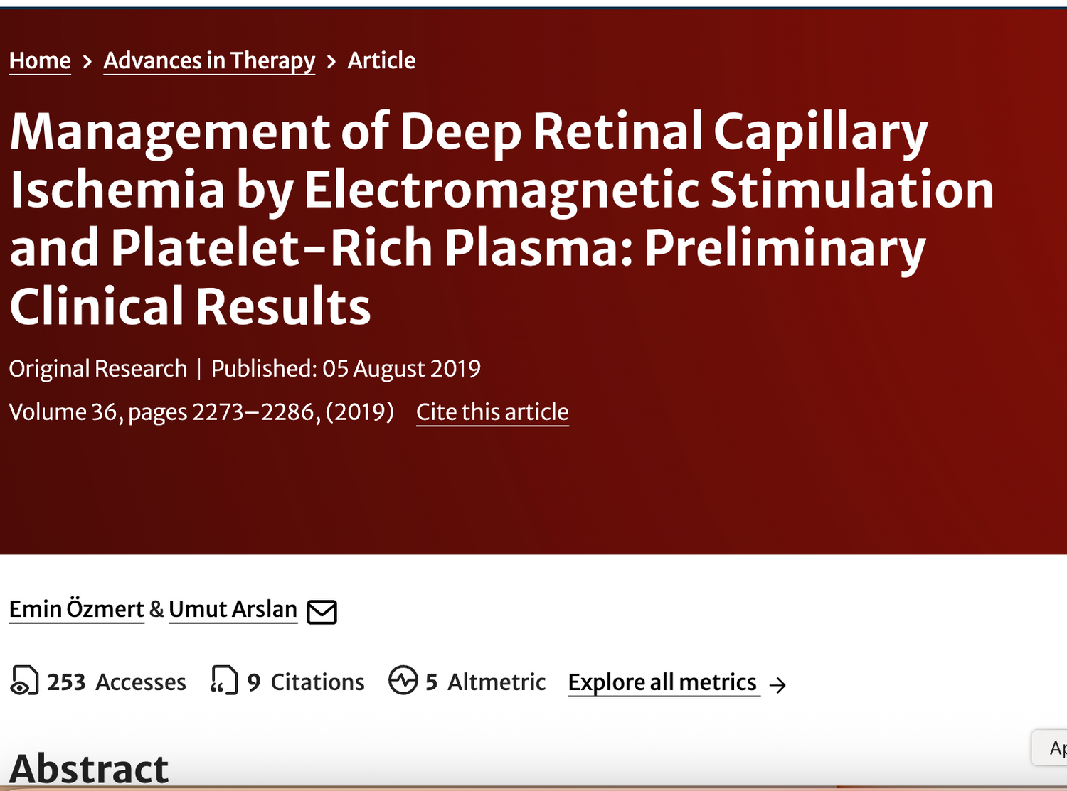Management of Deep Retinal Capillary Ischemia by Electromagnetic Stimulation and Platelet-Rich Plasma: Preliminary Clinical Results