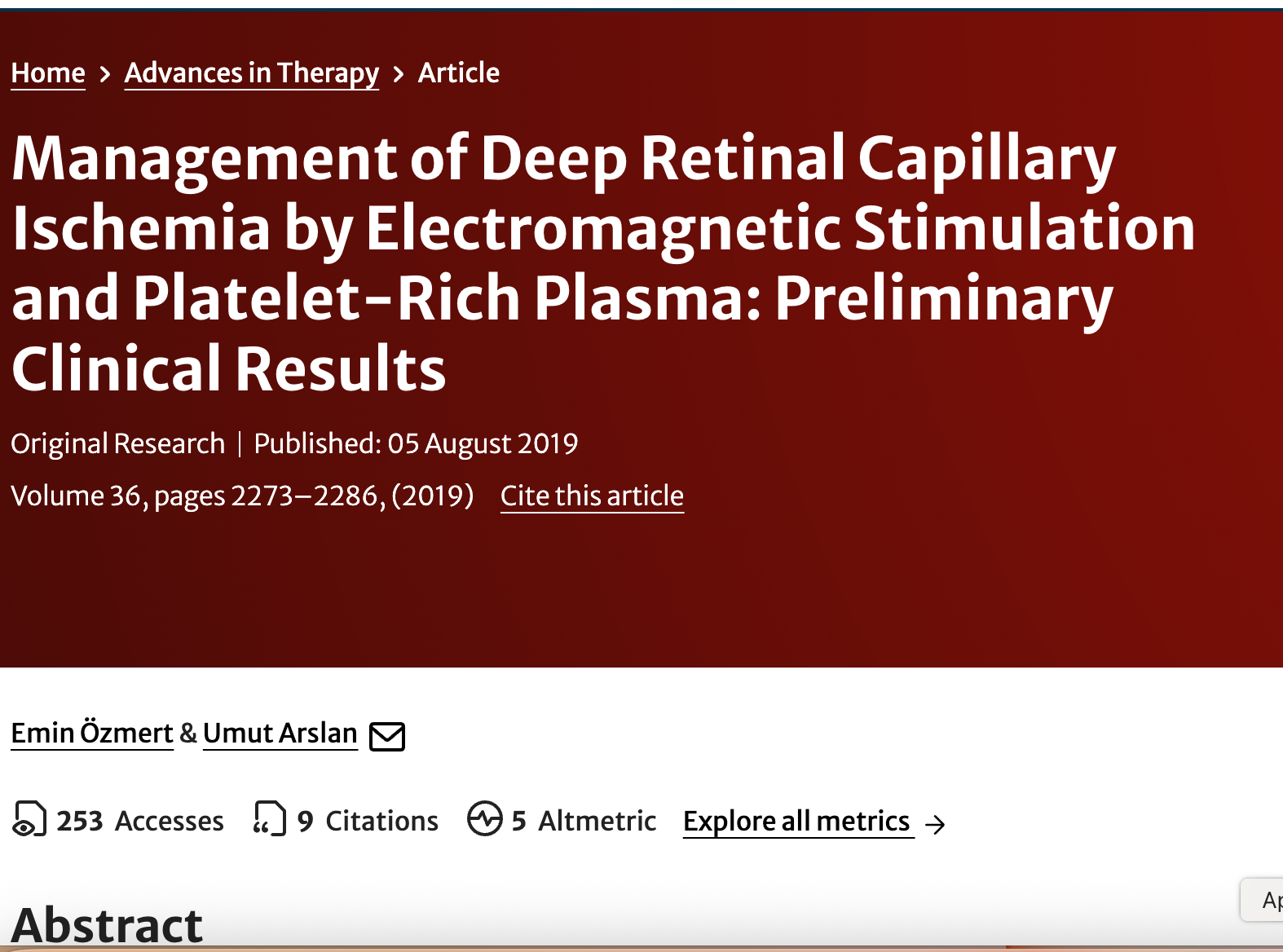 Management of Deep Retinal Capillary Ischemia by Electromagnetic Stimulation and Platelet-Rich Plasma: Preliminary Clinical Results