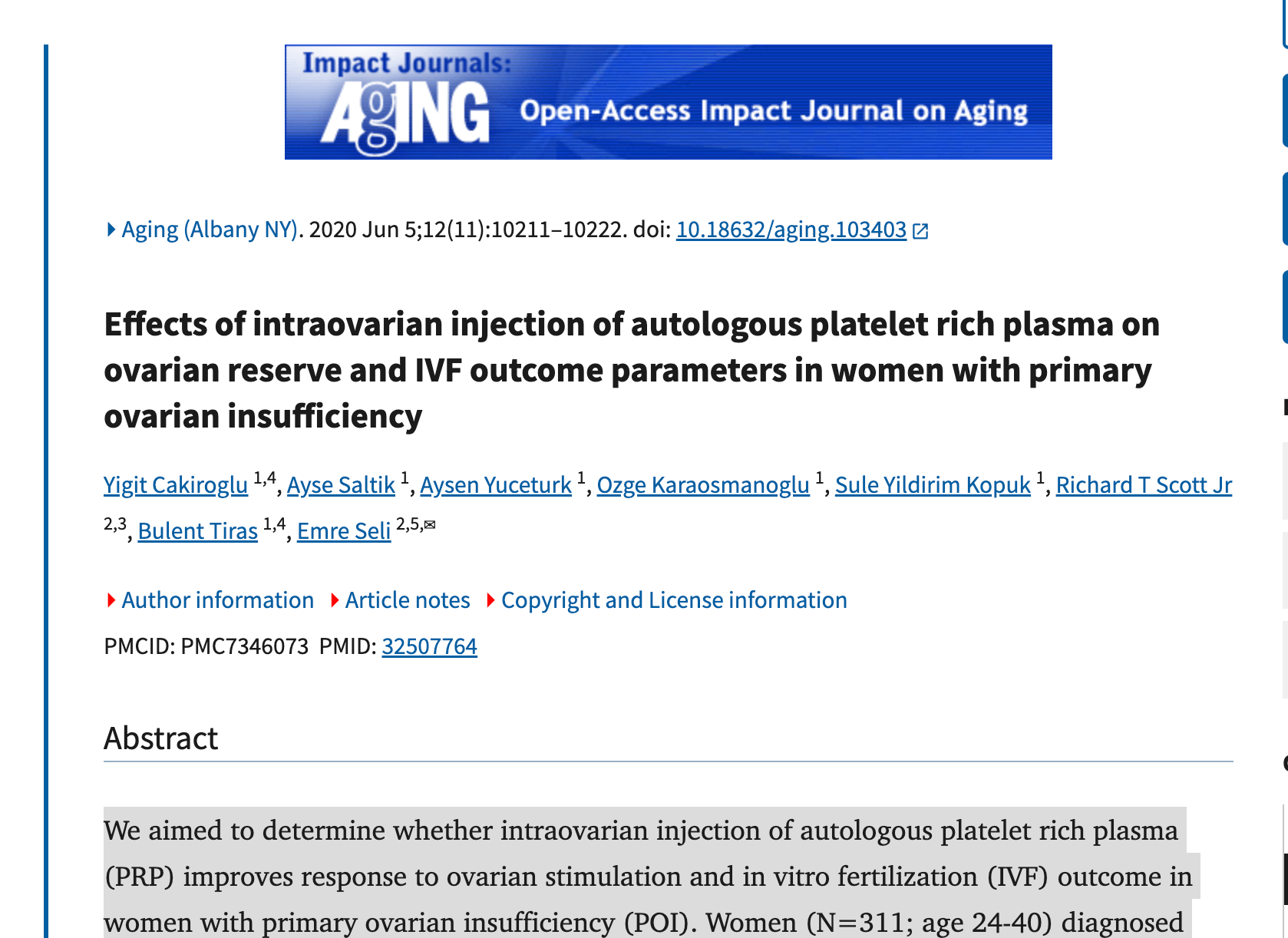 Effects of intraovarian injection of autologous platelet rich plasma on ovarian reserve and IVF outcome parameters in women with primary ovarian insufficiency