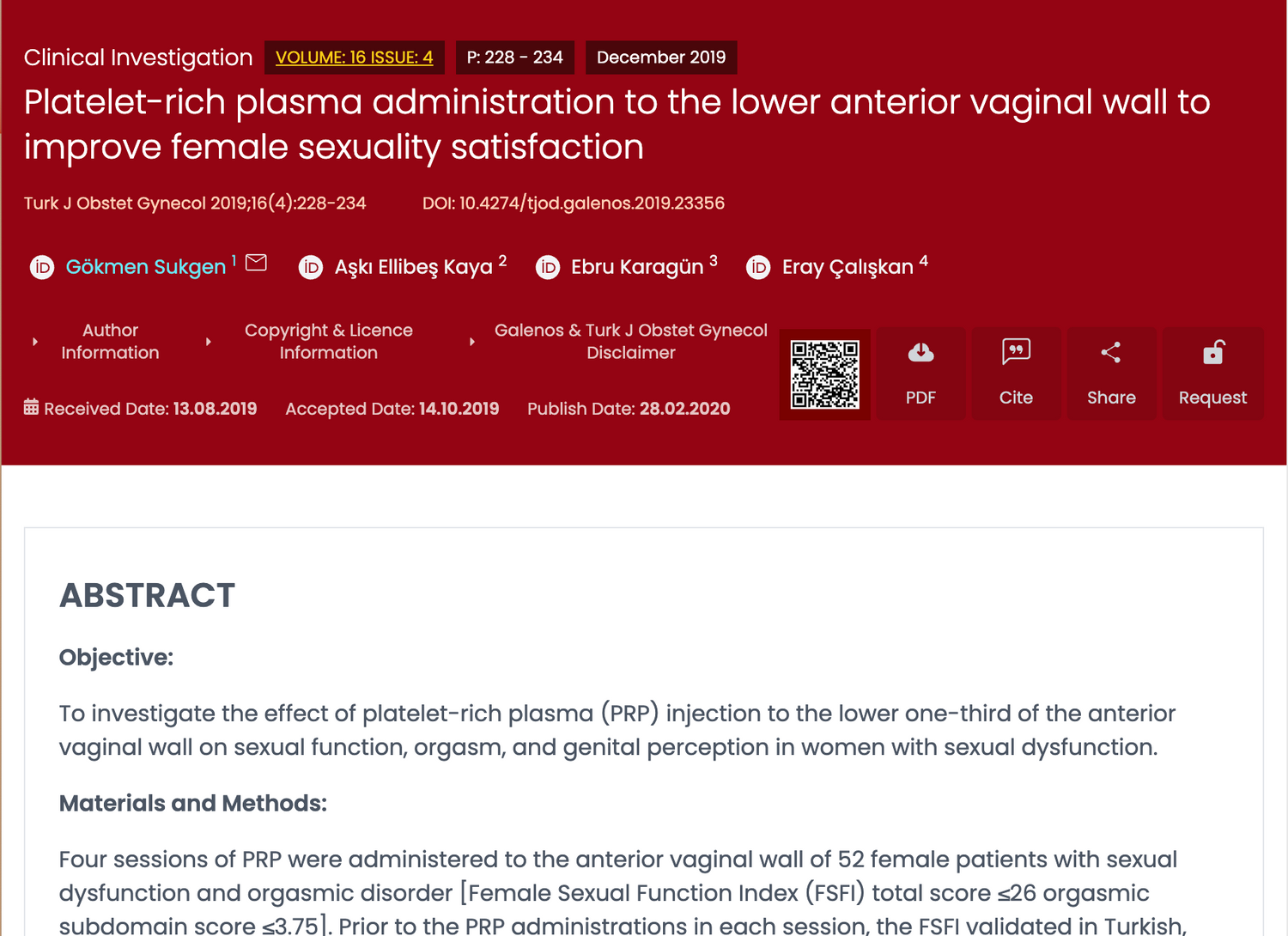 Platelet-rich plasma administration to the lower anterior vaginal wall to improve female sexuality satisfaction