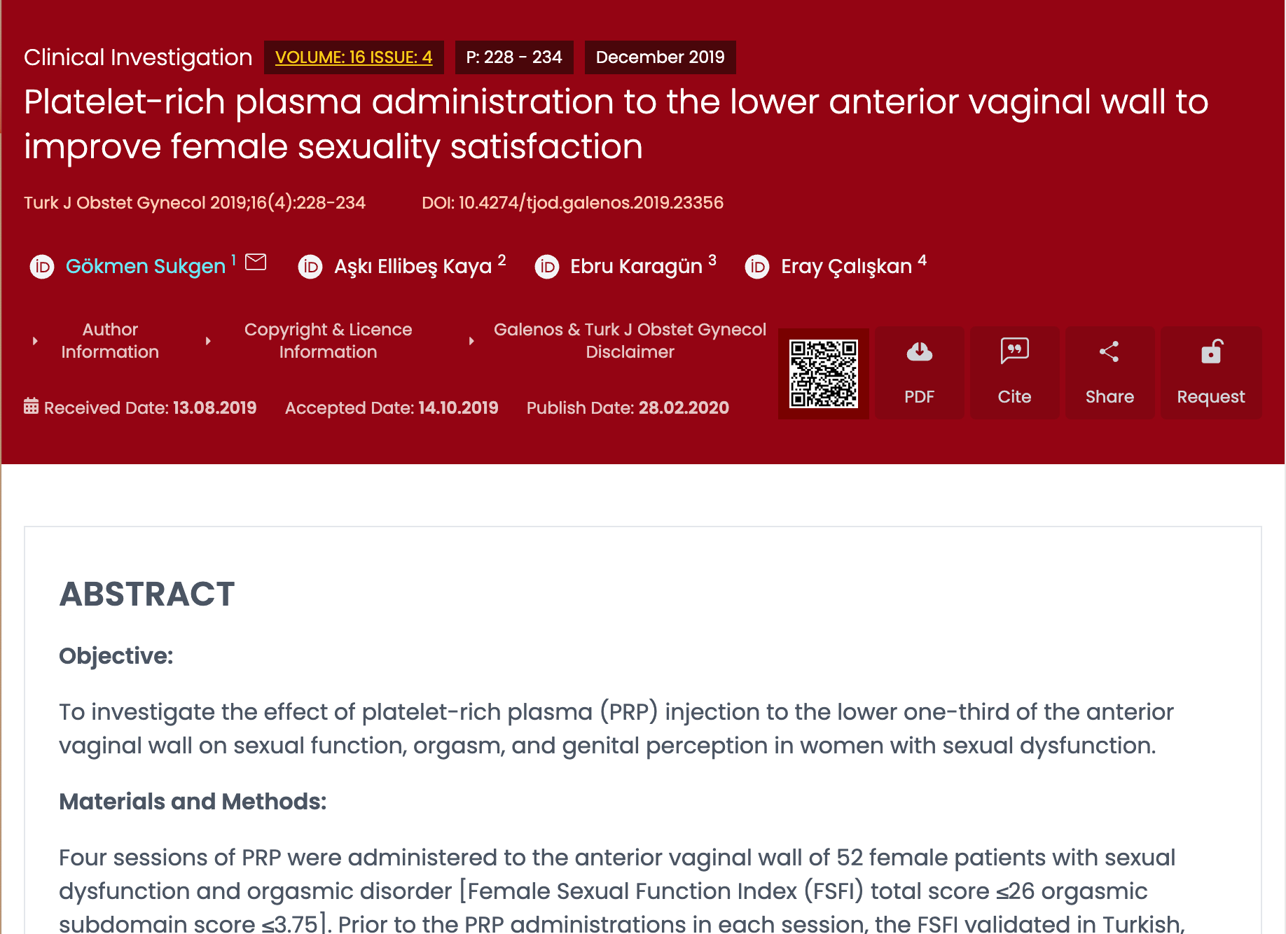 Platelet-rich plasma administration to the lower anterior vaginal wall to improve female sexuality satisfaction