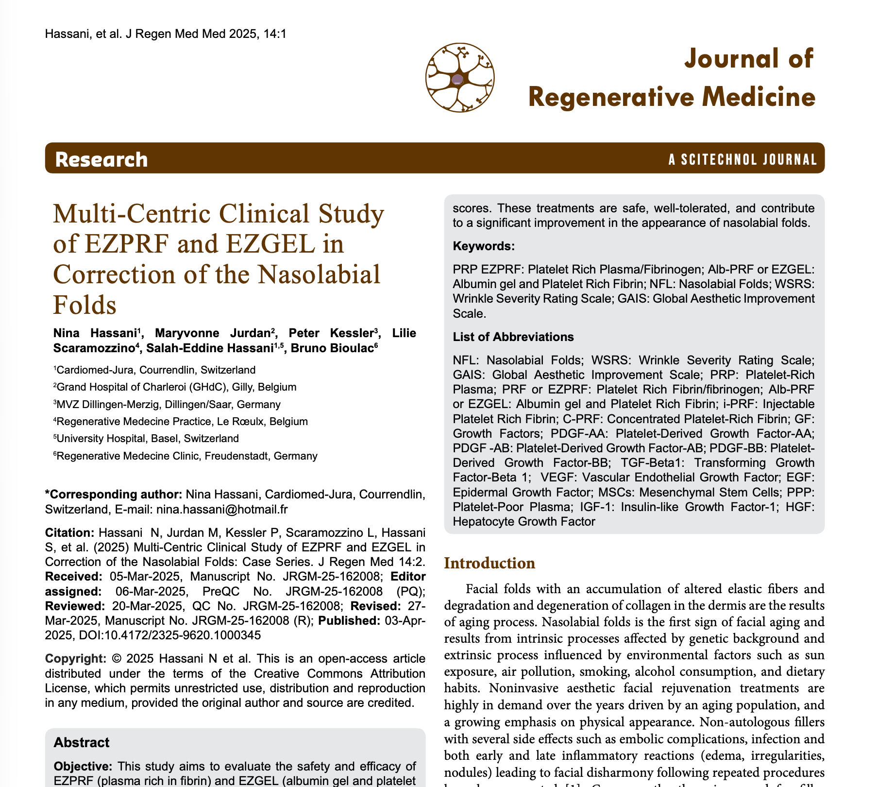 Multi-Centric Clinical Study of EZPRF and EZGEL in Correction of the Nasolabial Folds